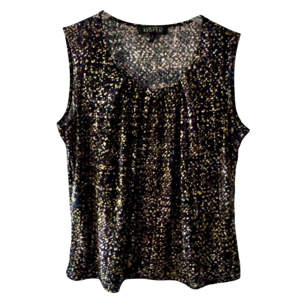 Kasper Sleeveless Black & Multicolor Print Blouse Womens Size Large